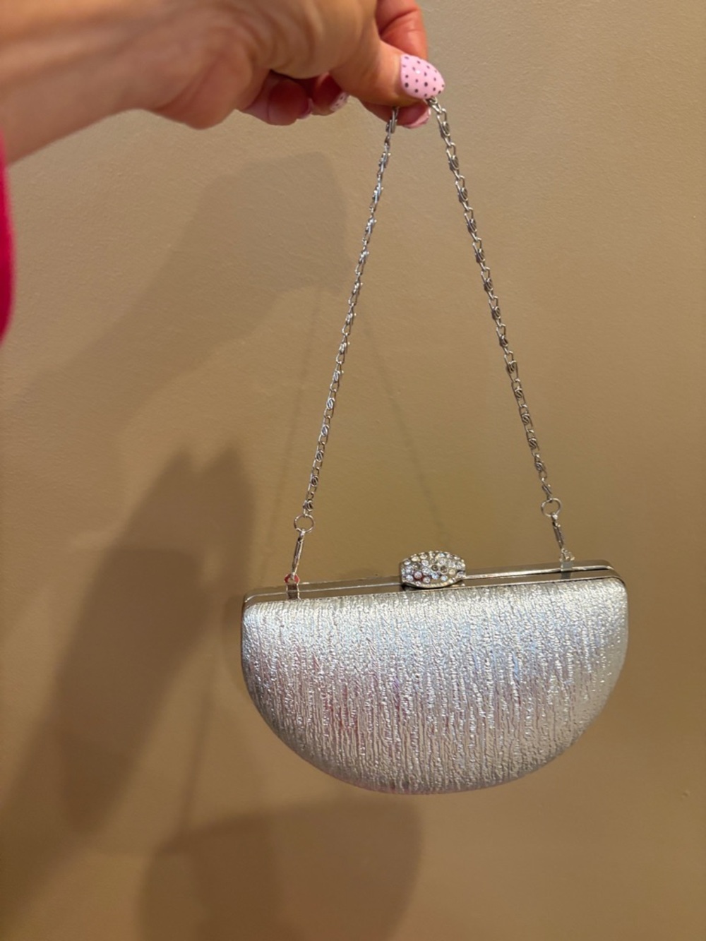Silver Evening Clutch Bag with Chain Strap